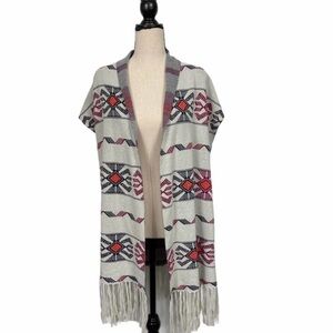 Quicksilver Sleeveless Cardigan Fringed Hem Sz M/L